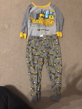 John Deere Gray & Yellow Construction Tractor Pajama Set
